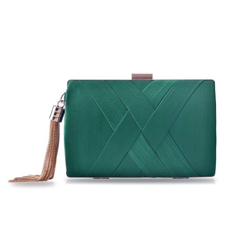 Zebrum Womens Evening Clutch Bag Designer Evening Handbag Hand Bag,Lady Party Wedding Clutch Purse (Dark Green-Elegant Tassel) - Image 3